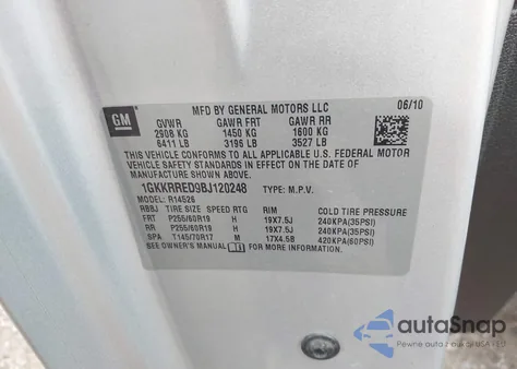 2011 GMC Acadia Slt-1 z USA, uszkodzony, nr VIN 1GKKRRED9BJ120248